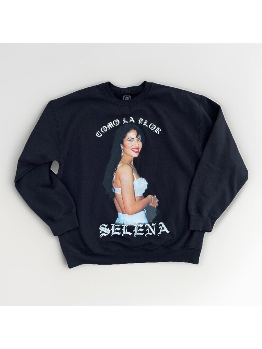 Selena Como La Flor Black Graphic Crewneck Sweatshirt Size S